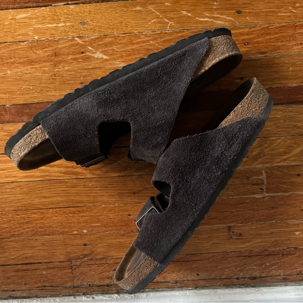 Charcoal grey suede Birkenstock 2 strap sandals. - Picture 3 of 3